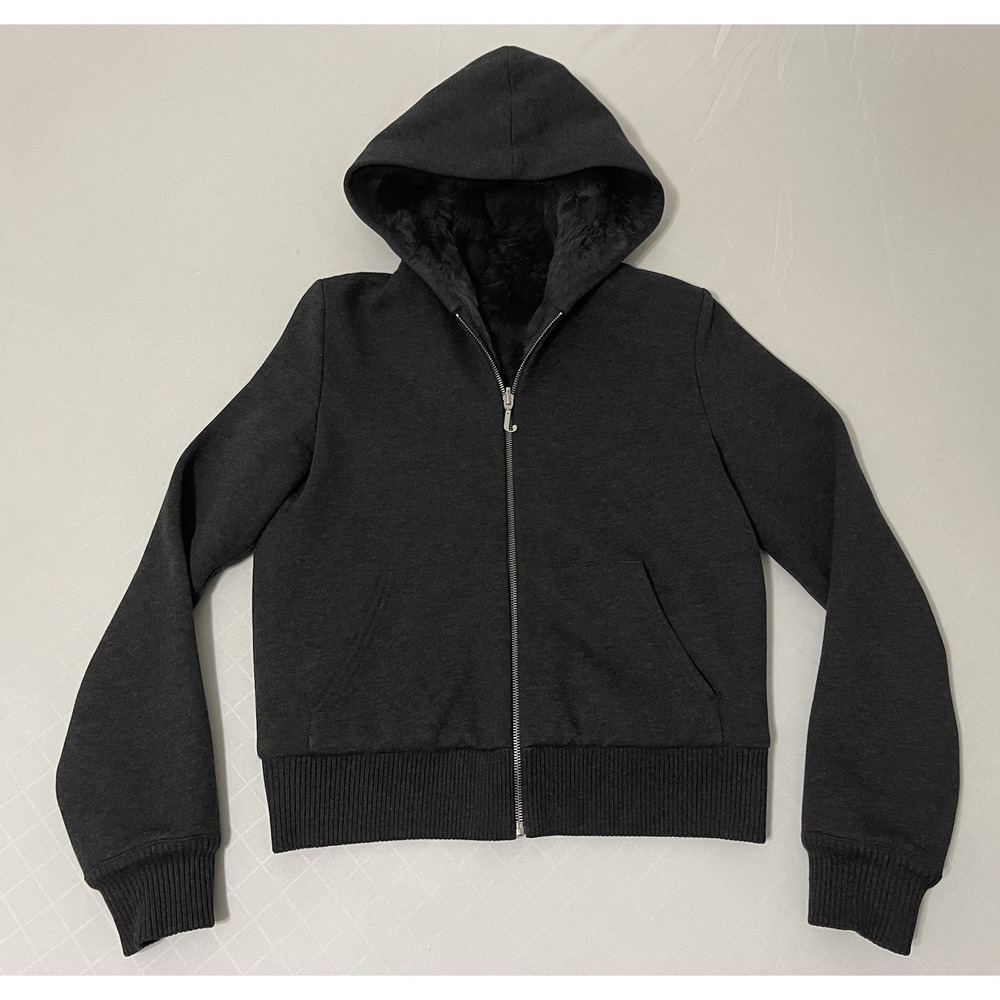Juicy Couture Gray‎ Rabbit Fur Lined Reversible Zip Hoodie Jacket Y2K Large